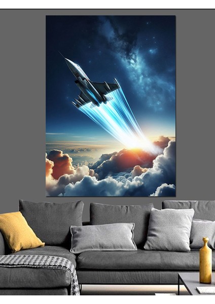 Bulutların Üstündeki Jet Dekoratif Kanvas - Mdf Ahşap Tablo fırsatları