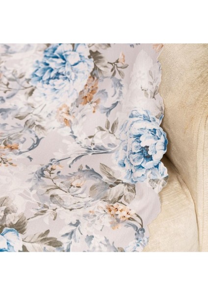 Mavi Sütlü Kahve Renkli Gül Desen Dokuma Kadife Dijital Baskılı Standart Koltuk Şalı fiyatları