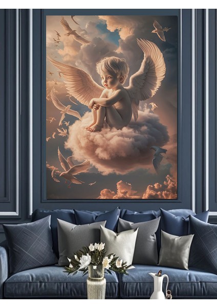 Bulutların Üstünde Çocuk Melek Dekoratif Kanvas - Mdf Ahşap Tablo modelleri