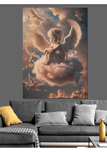 Bulutların Üstünde Çocuk Melek Dekoratif Kanvas - Mdf Ahşap Tablo fırsatları