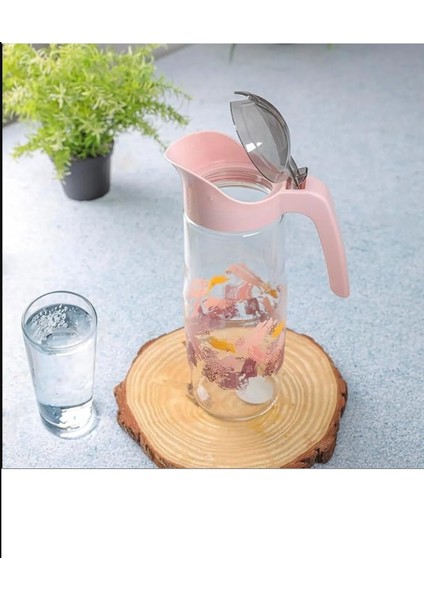 London Keep Life Healthy Glassware Seri Koyu Pembe 1,5lt Sürahi Bas Aç Kapaklı Cam Desenli 1 Adet modelleri