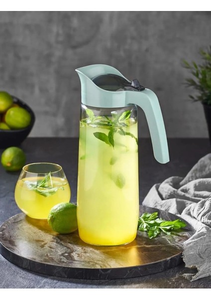 London Keep Life Healthy Glassware Seri Koyu Pembe 1,5lt Sürahi Bas Aç Kapaklı Cam Desenli 1 Adet indirimleri