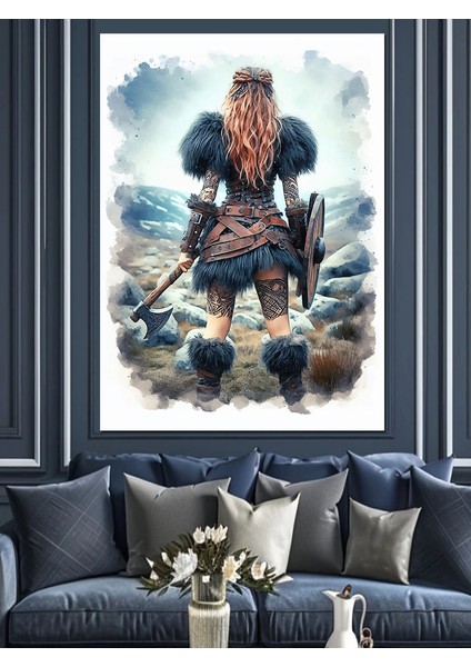 Savaşçı Vikingli Kadın Dekoratif Kanvas - Mdf Ahşap Tablo