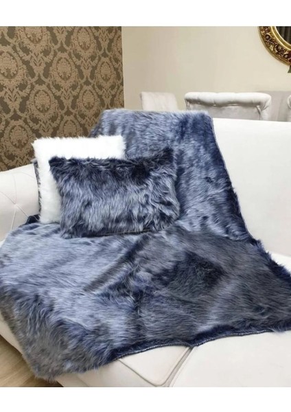 Peluş Koltuk Şalı - Lacivert ( 150 x 150 )