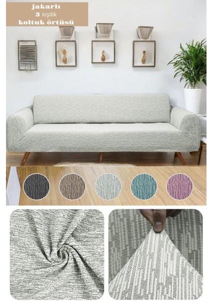 Jakarlı Düz Desen 3 Kişilik Lastikli Koltuk Kılıfı Çekyat Koltuk Örtüsü Streç Esnek kanepe kılıfı