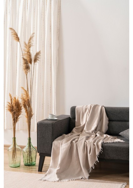 Crystallinen Pamuklu Lüks Koltuk Örtüsü Bej Renk Çavuş Desen 175X225 | Çok Amaçlı Örtü