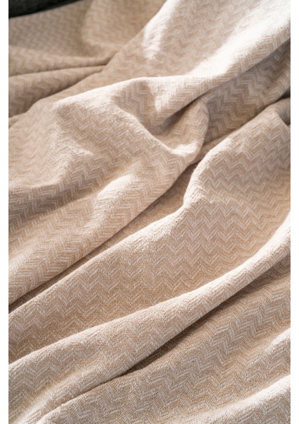 Crystallinen Pamuklu Lüks Koltuk Örtüsü Bej Renk Çavuş Desen 175X225 | Çok Amaçlı Örtü modelleri