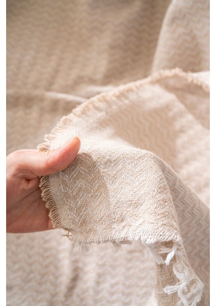 Crystallinen Pamuklu Lüks Koltuk Örtüsü Bej Renk Çavuş Desen 175X225 | Çok Amaçlı Örtü indirimleri