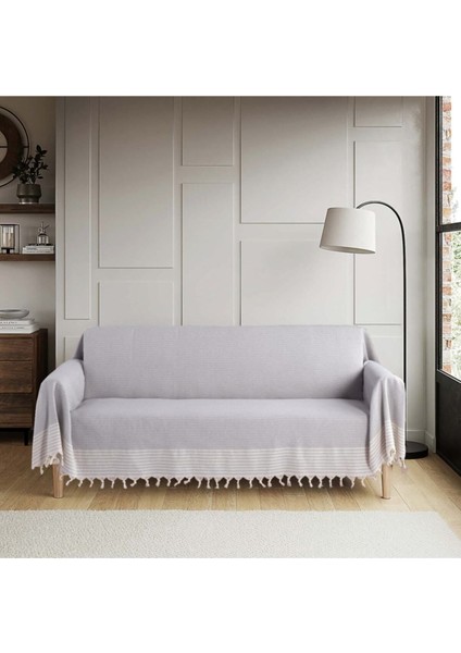 Natural Buldan Işi Kolları Örten Kanepe Çekyat Koltuk Örtüsü 180X300 Büyük Boy Pamuk Dokuma-Açıkgri