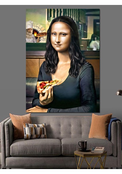 Pizza Yiyen Mona Lisa Dekoratif Kanvas - Mdf Ahşap Tablo fiyatları