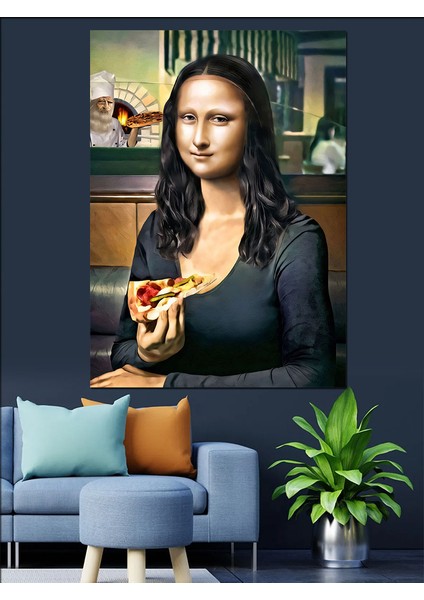 Pizza Yiyen Mona Lisa Dekoratif Kanvas - Mdf Ahşap Tablo modelleri
