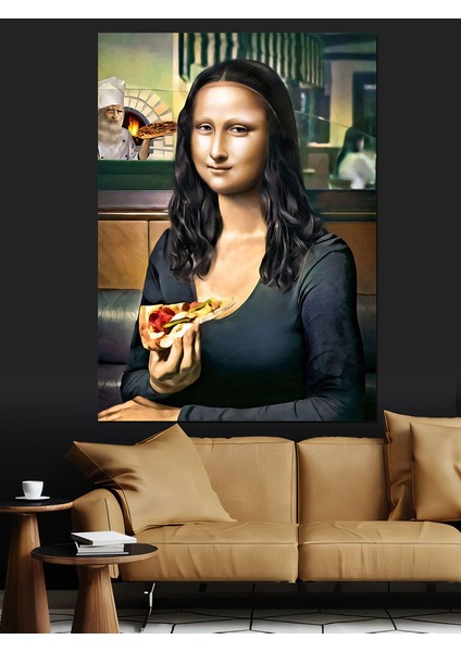Pizza Yiyen Mona Lisa Dekoratif Kanvas - Mdf Ahşap Tablo fırsatları