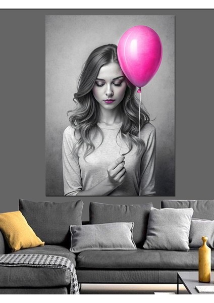 Pembe Balonlu Kız Dekoratif Kanvas - Mdf Ahşap Tablo modelleri