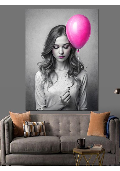 Pembe Balonlu Kız Dekoratif Kanvas - Mdf Ahşap Tablo fırsatları