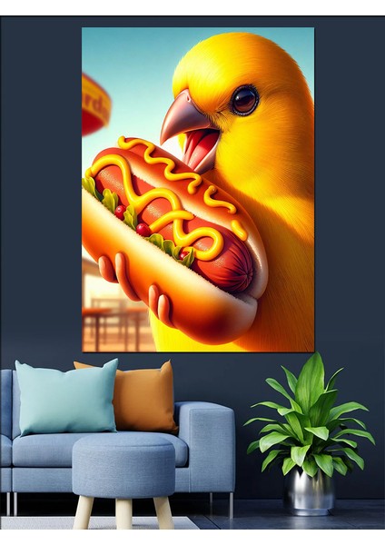 Hotdog Yeğen Kanarya Dekoratif Kanvas - Mdf Ahşap Tablo
