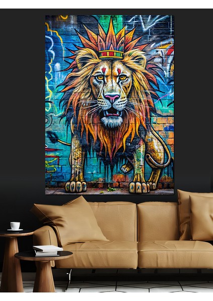 Aslan Kral Graffiti Dekoratif Kanvas - Mdf Ahşap Tablo
