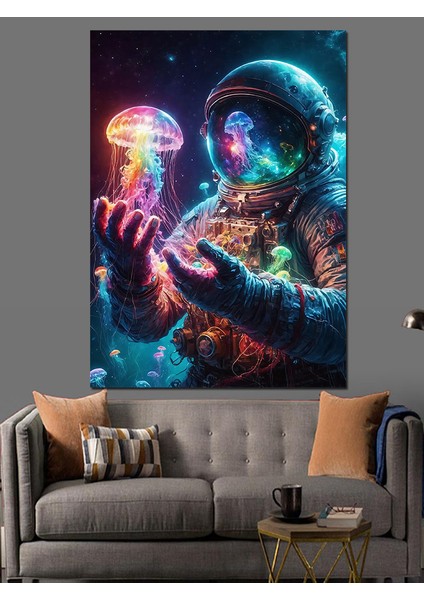Astronot ve Denizanası Dekoratif Kanvas - Mdf Ahşap Tablo