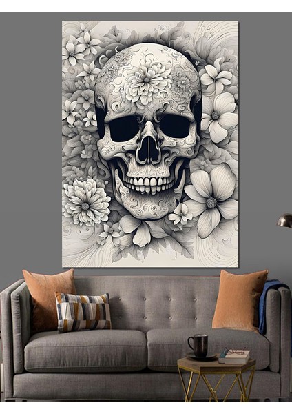 Çiçekli Kuru Kafa Dekoratif Kanvas - Mdf Ahşap Tablo fiyatları