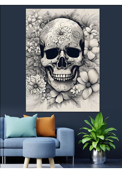 Çiçekli Kuru Kafa Dekoratif Kanvas - Mdf Ahşap Tablo modelleri