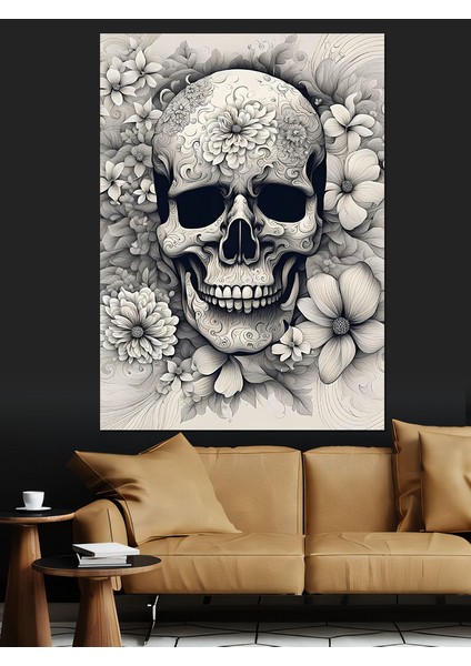 Çiçekli Kuru Kafa Dekoratif Kanvas - Mdf Ahşap Tablo fırsatları