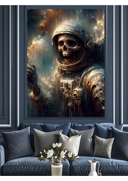 Iskelet Astronot Dekoratif Kanvas - Mdf Ahşap Tablo