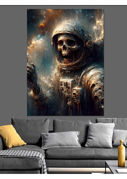 Iskelet Astronot Dekoratif Kanvas - Mdf Ahşap Tablo