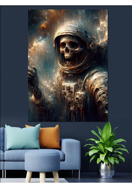 Iskelet Astronot Dekoratif Kanvas - Mdf Ahşap Tablo