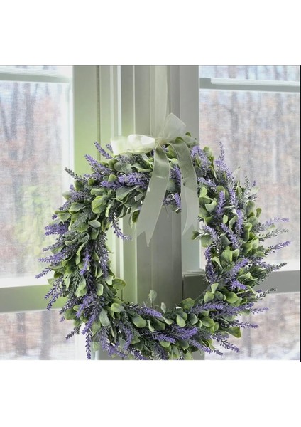 Kapı Süs Çelengi Door Ornament Yapay Çiçekli Mor Sarı Fiyonklu Çap 35 cm El Yapım Asmalık 1 Adet