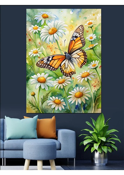 Kelebek ve Papatyalar Dekoratif Kanvas - Mdf Ahşap Tablo fiyatları
