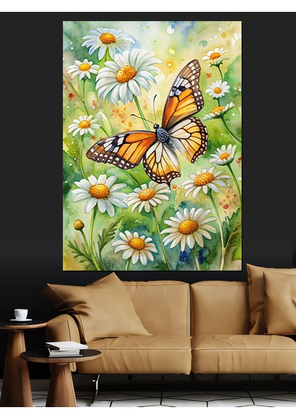 Kelebek ve Papatyalar Dekoratif Kanvas - Mdf Ahşap Tablo modelleri