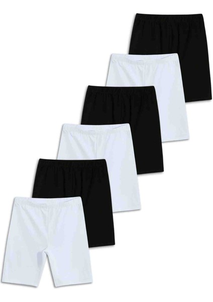 Kız Çocuk Siyah Beyaz Likralı Penye Kısa Tayt 6lı Set Elbise Etek Altı Boxer