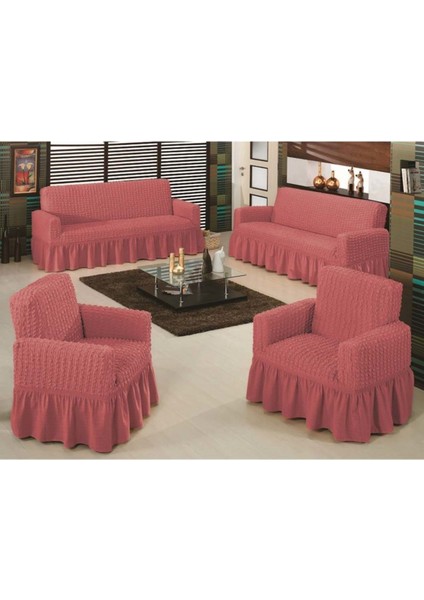 Pembe Bürümcük Koltuk Örtüsü Maxi Takım 3+3+1+1