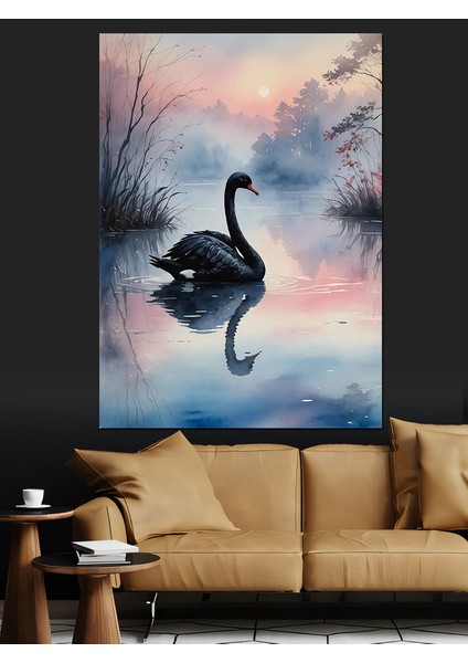 Siyah Kuğu Dekoratif Kanvas - Mdf Ahşap Tablo