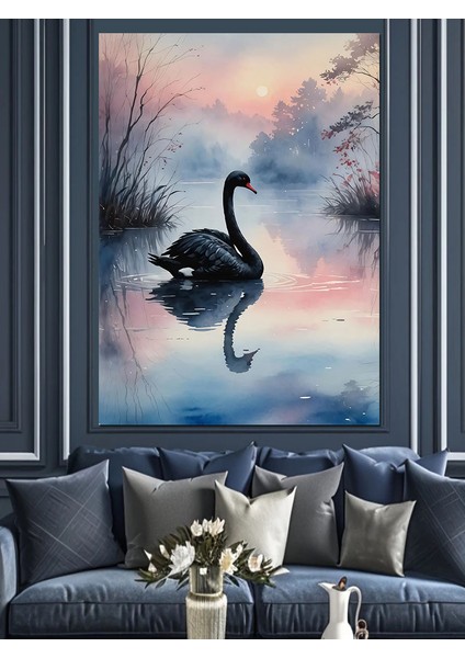 Siyah Kuğu Dekoratif Kanvas - Mdf Ahşap Tablo fiyatları