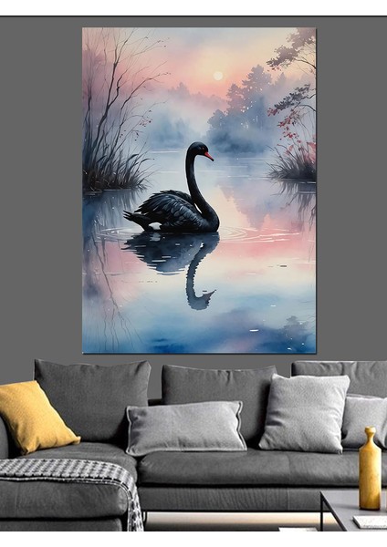 Siyah Kuğu Dekoratif Kanvas - Mdf Ahşap Tablo modelleri