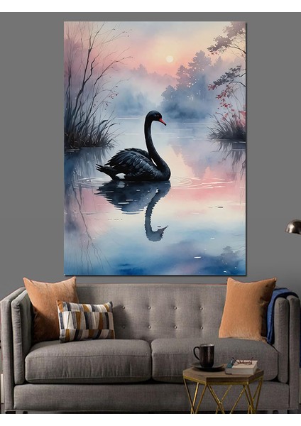 Siyah Kuğu Dekoratif Kanvas - Mdf Ahşap Tablo fırsatları