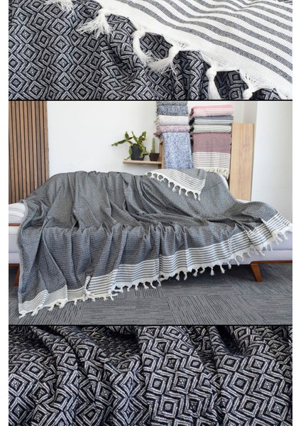 Lüks Kolları Örten Kanepe Çekyat Örtüsü Çok Amaçlı 180X300 cm Siyah Koltuk Örtüsü