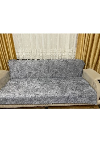 Açık Gri Renk Kadife Süngerli Kaymaz Koltuk Çekyat Kanepe Örtüsü modelleri