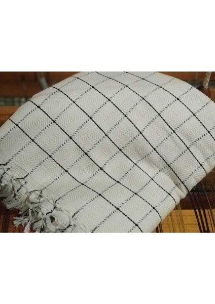 Kareli Krem Siyah Pike, Koltuk ve Yatak Örtüsü, Dekoratif Örtü, Buldan Örtüsü Çok Amaçlı 200X240CM