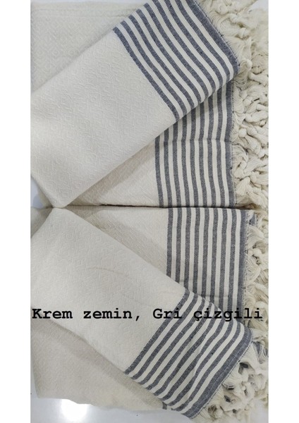 Battal Boy Kolları Örten Pamuklu Krem Zemin Gri Çizgili Koltuk Örtüsü Takımı 3 3 1 1