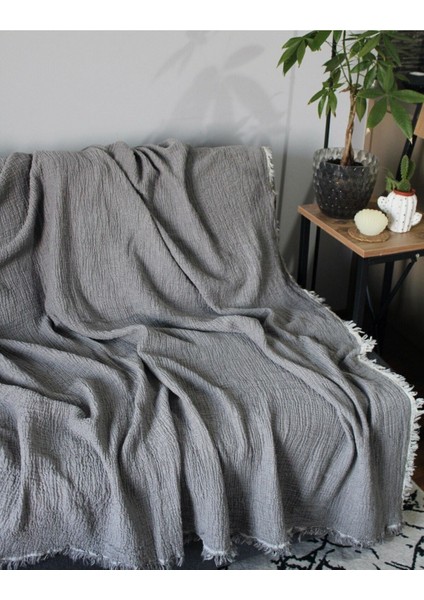 4 Katlı 4 Kenarı Saçaklı Muslin Koltuk Örtüsü / Tv Battaniyesi / Battaniye 230 x 250 fiyatları