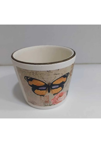 Kelebek Tasarımlı Renkli Dekoratif Saksı Seramik Çiçeklik Eğlenceli Yükseklik 8cm Çap 10CM 1 Adet