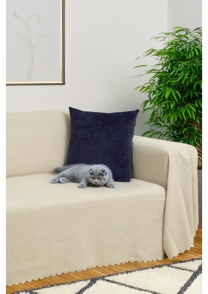 Şönil Fitilli Minimalist Koltuk Örtüsü -175X300 cm Large, Çift Taraflı, Kaymaz, Terletmez Camel
