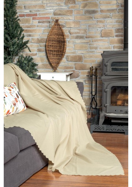 Şönil Fitilli Minimalist Koltuk Örtüsü -175X300 cm Large, Çift Taraflı, Kaymaz, Terletmez Camel fiyatları