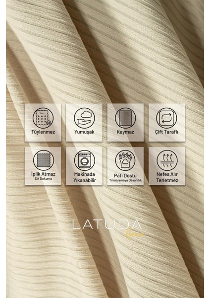 Şönil Fitilli Minimalist Koltuk Örtüsü -175X300 cm Large, Çift Taraflı, Kaymaz, Terletmez Camel modelleri