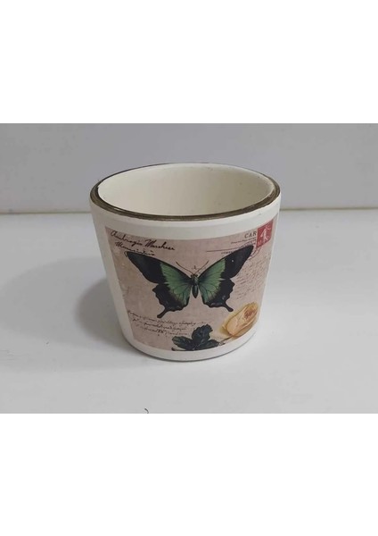 Kelebek Tasarımlı Renkli Dekoratif Saksı Seramik Çiçeklik Eğlenceli Yükseklik 8cm Çap 10CM 1 Adet