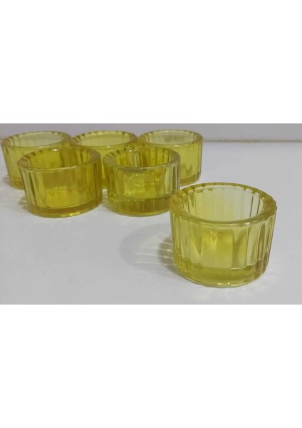 6'lı Sarı Mini Kase Lokumluk Reçellik Tealightlık Mumluk Cam 5,5x3,5 cm Hediyelik Sevimli Şık