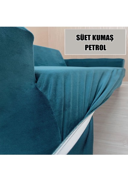 Süet Detaylı Angora Kumaş 2 Adet Üçlü & Çekyat- 2 Adet Tekli Set Koltuk Kılıfı