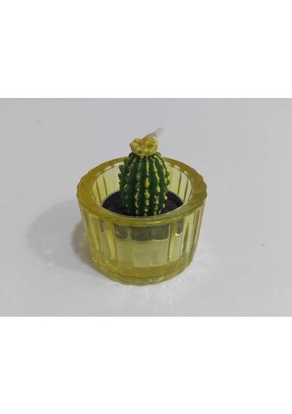 Sarı Mini 5,5x3,5 cm Kase Lokumluk Reçellik Tealightlık Mumluk Cam Kaktüs Tealight Mum 1 Adet