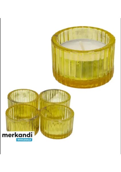 Sarı Mini 5,5x3,5 cm Kase Lokumluk Reçellik Tealightlık Mumluk Cam Kaktüs Tealight Mum 1 Adet